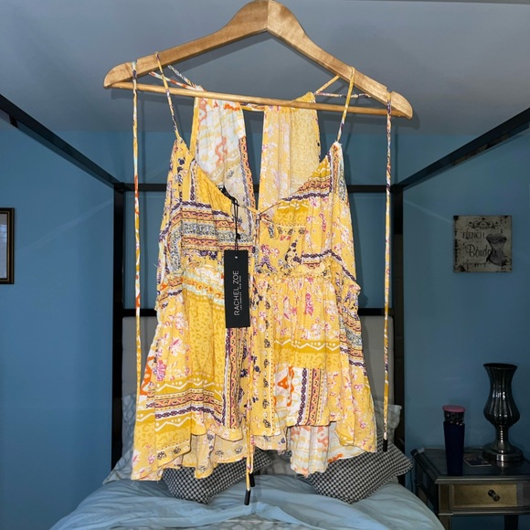 NEW NWT Rachel Roy Free People Bellini Patchwork Tank Open V Tie Accent XS - Picture 3 of 7